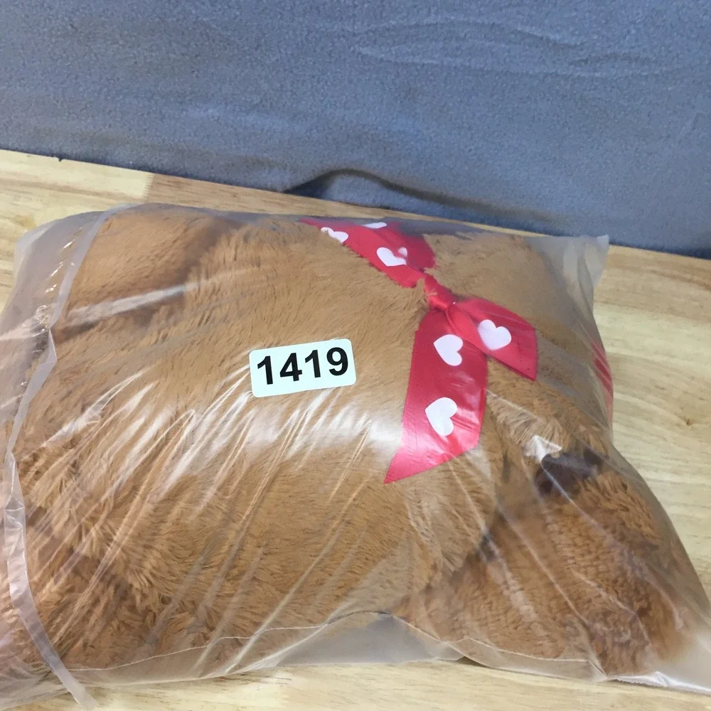 Large Floppy Brown Puppy Dog Plush Stuffed Animal Red Heart Ribbon 29 Inch Toy